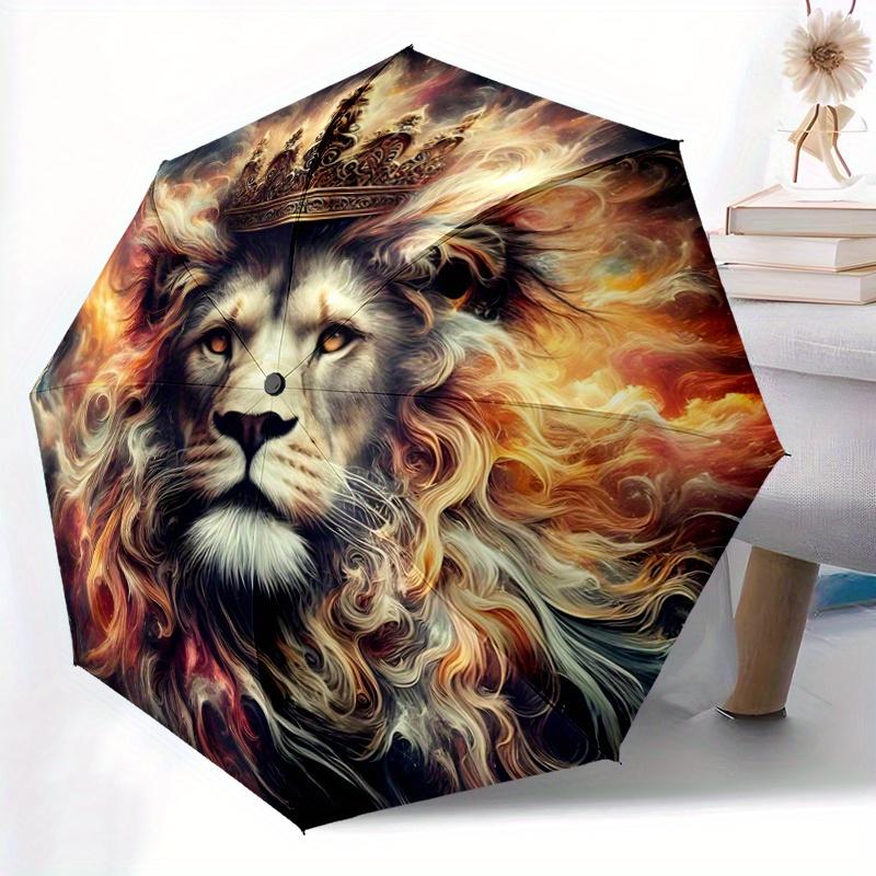 1pc Lion's Crown Amidst Celestial Flames Pattern Automatic Umbrella is Fashionable and Good-Looking,  Suitable for Travel and Daily UseW059