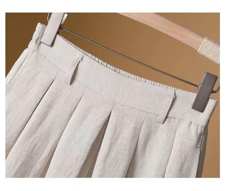 Pantaloni Largi de Damă cu Talie Înaltă din Bumbac și In - Subțiori, Croială Largă, Stil Casual de Vară