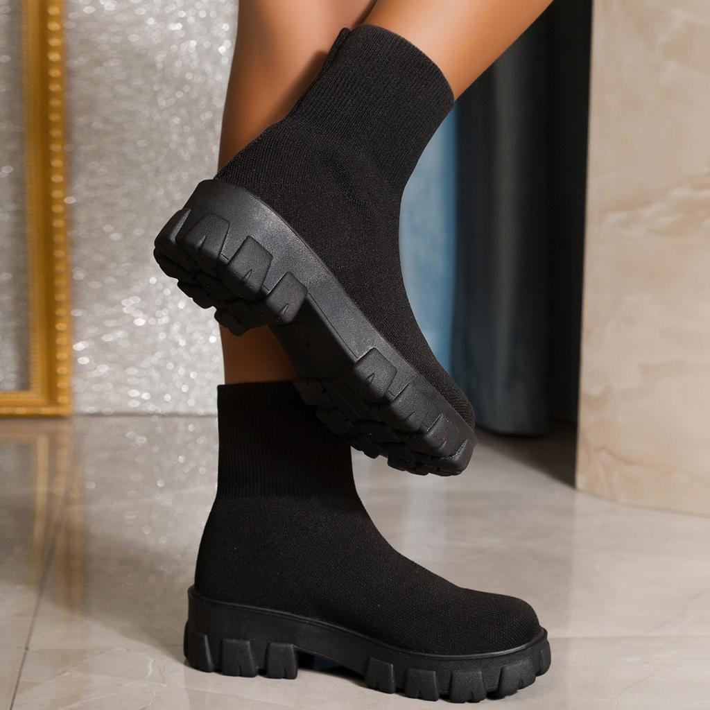 Women'S Boots  Platform Boots For Autumn Winter Shoes Fashion Round Toe Slip On Platform Shoes Women'S Ankle Boots