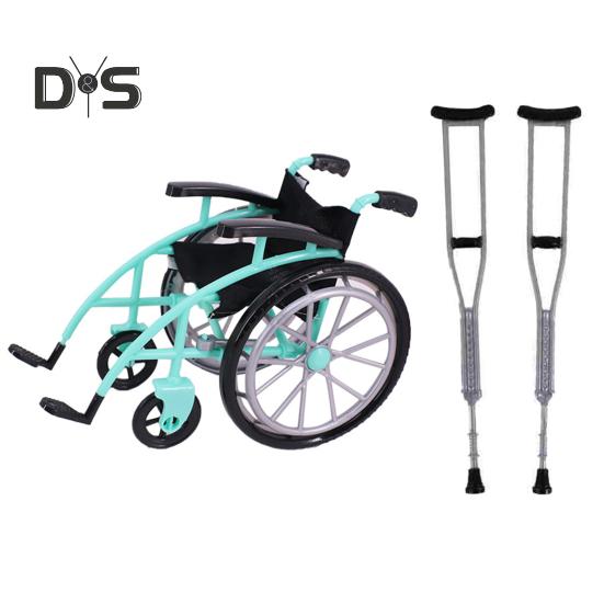 Mini Wheelchair Toy Set for Dollhouse Miniature Model with Crutches House Decoration DIY Crafts Sand Table Accessories Wheelchair Toys Mini Crutches
