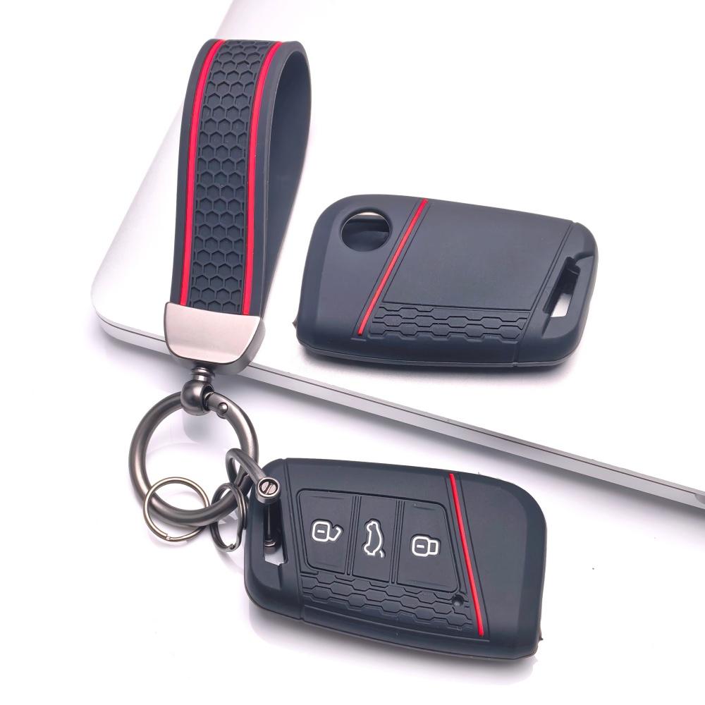 Key Fob Cover for Volkswagen Tiguan Golf Octavia A7 MK2 Teramont Atlas GTI with Keychain Anti-Scratch Guard Shockproof Protection Soft Grip Texture