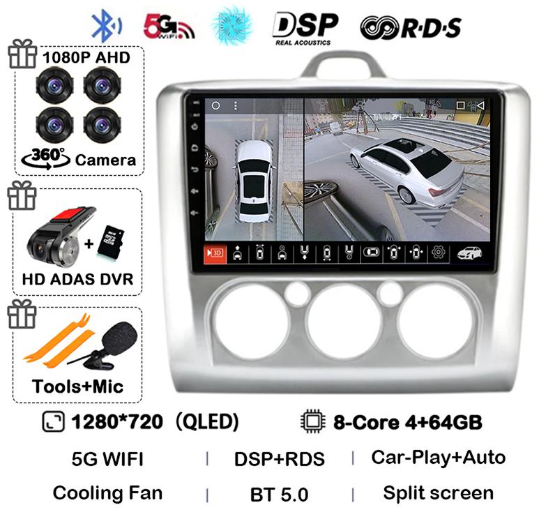 Android 14 Carplay Auto GPS 4G+WiFi Car Radio for Ford Focus Exi MT AT 2004-2011 Multimedia Video Player Stereo DSP Head Unit BT