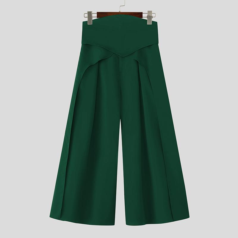 

INCERUN Men High Waist Casual Long Splits Wide Legs Pants Trousers 5XL зелёный