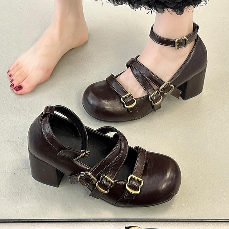 

High Heels Women Mary Jance Shoes Dress Chunky Shoes Luxury Designer Elegant Pumps 2025 Autumn New Sexy Zapatos De Mujer 35