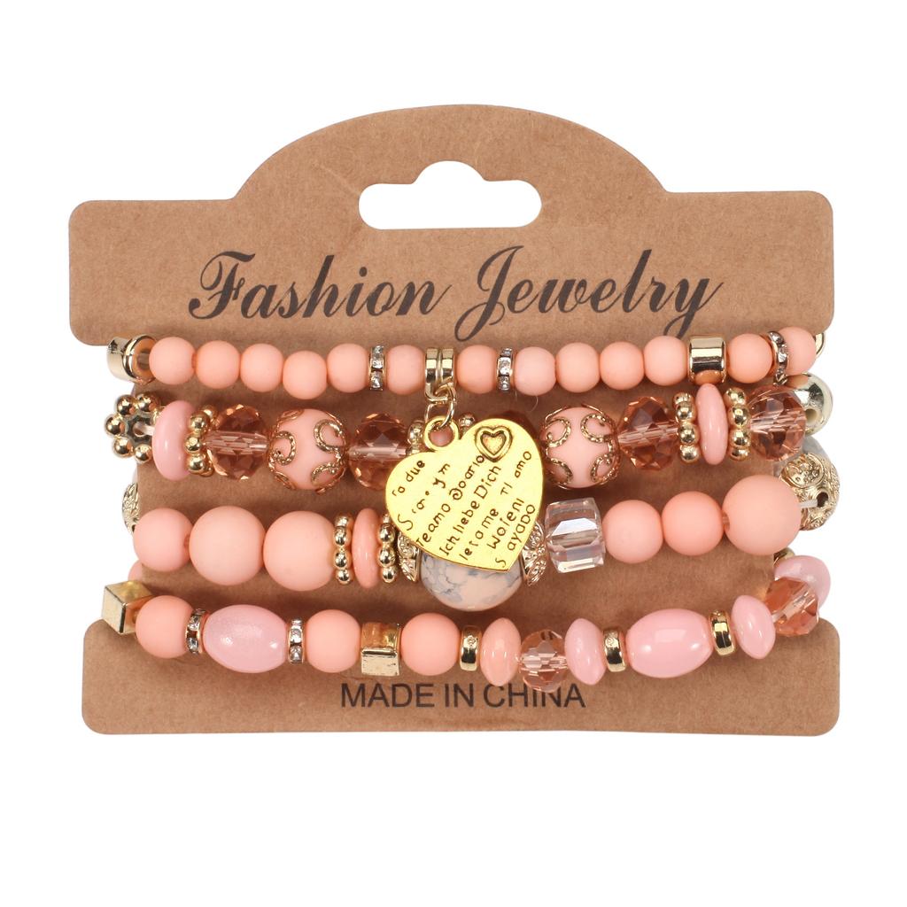 4pcs/set Boho Crystal Beads Chain Bracelet For Women Vintage Heart Elastic Bangle Female Party Jewelry Accessories