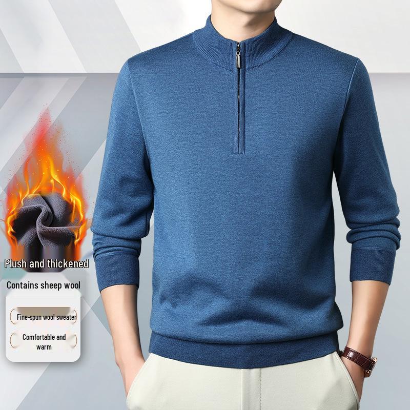 Men's Zipper Half-High Collar Knit Sweater - Mid & Young Adult Pullover Warm Base Layer