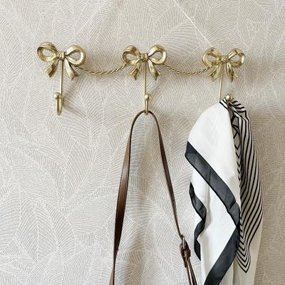 Chic Golden Bowknot Wall Hooks Rust Resistant, Easy Install Metal Coat Hangers for Girls Bedroom Entryway Playful Girl Style, Vibrant Colors
