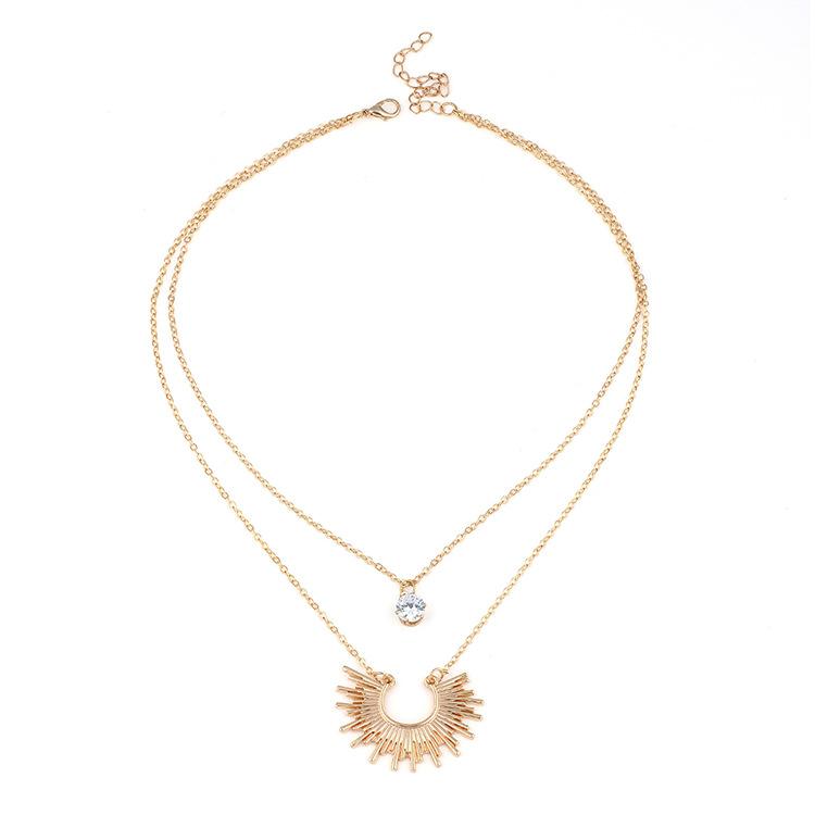 Double Layer Rhinestone Fan Shape Clavicle Chain, Fashion Necklace for Women