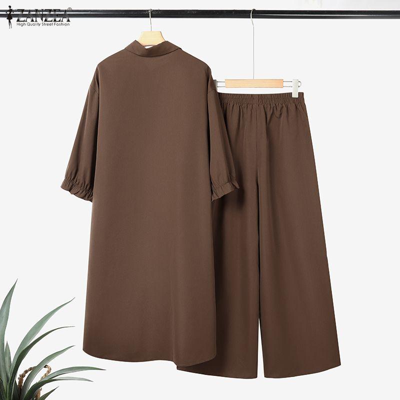 ZANZEA Women Long Sleeve Long Blouse and Pants Casual Two Piece Suit Sets