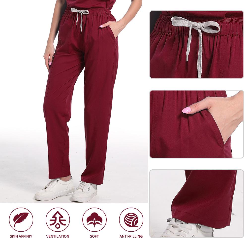 Zippered Stand-Up Collar Scrub Suit with Straight-Leg Pants In Solid Color for Healthcare Professionals