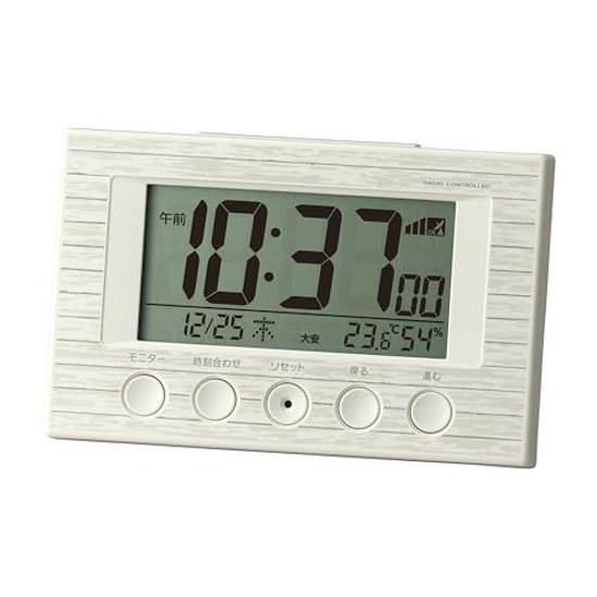 RHYTHM Alarm Clock Radio-Controlled Thermometer Hygrometer Fit Wave Smart Wood Grain (White) 7.7125.4cm 8RZ166BZ03