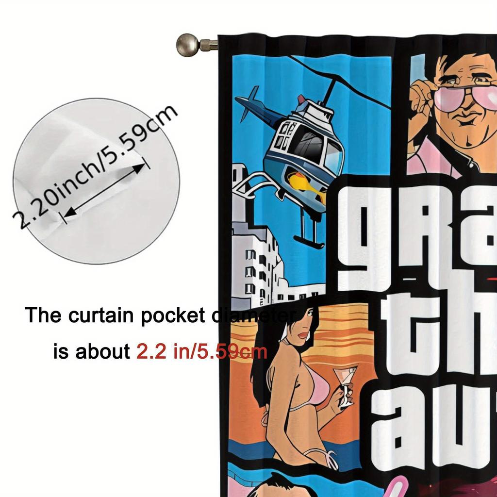 Tende Oscuranti a Tema Retro Gaming Gta Vice City - Poliestere Lavabili in Lavatrice Tende con Tasca per Asta Con Vivace Grafica di Gioco