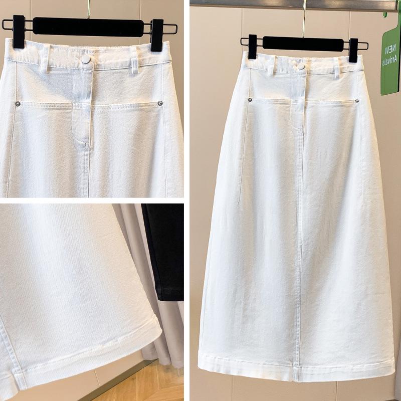 Spring-Summer Plus Size High Waist Denim Skirt - Versatile, Slimming, Elastic Fit