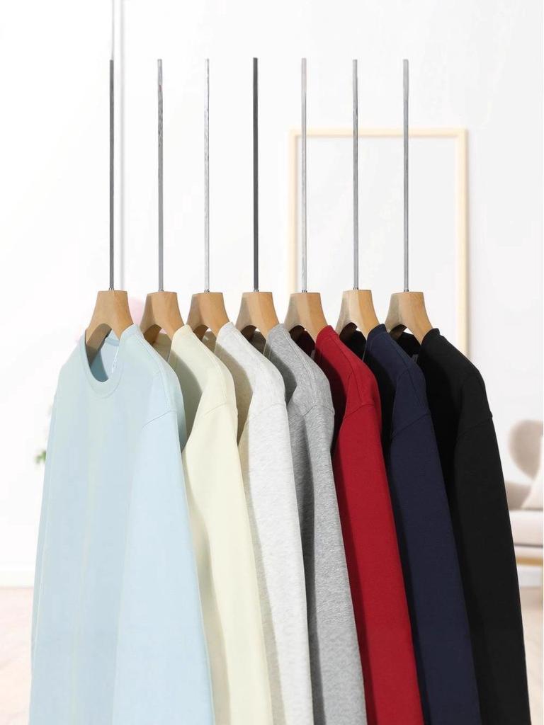 Autumn/Winter Round Neck Solid Color Loose Fit Drop Shoulder Hoodie