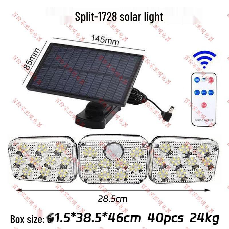 Rotating Three-Head Solar Outdoor Waterproof Wall Light with Motion Sensor