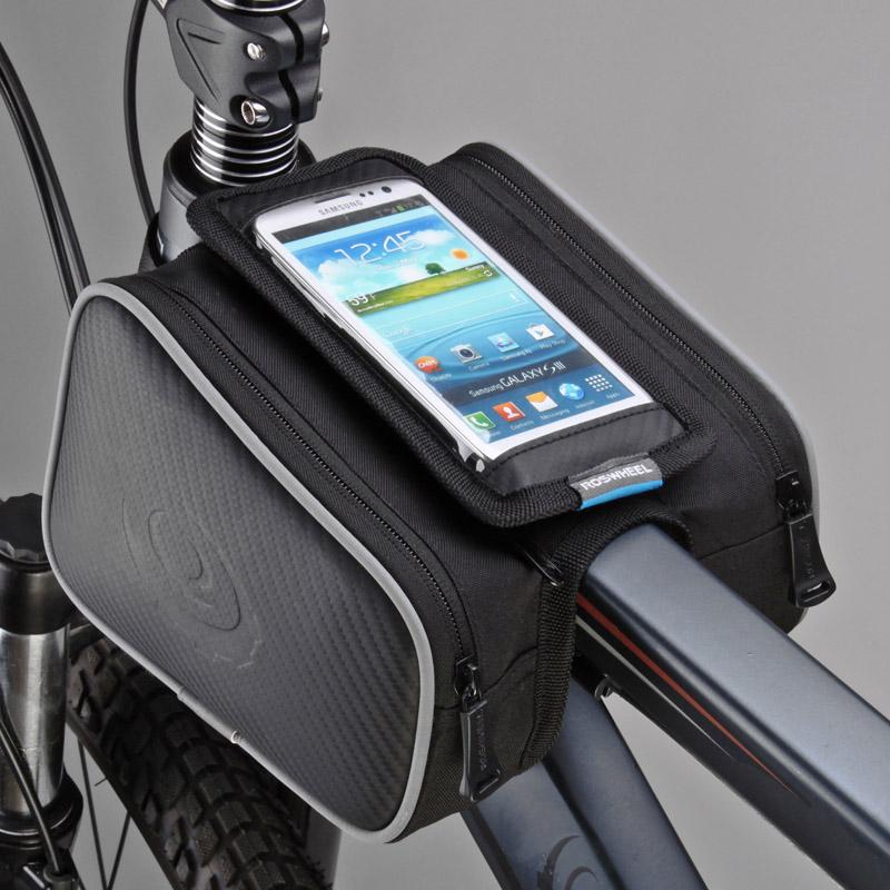 Sahoo 12813 Touchscreen Cycling Bicycle Front Top Tube Frame Double Bag For 5 And 5.7 Cellphone Phone L