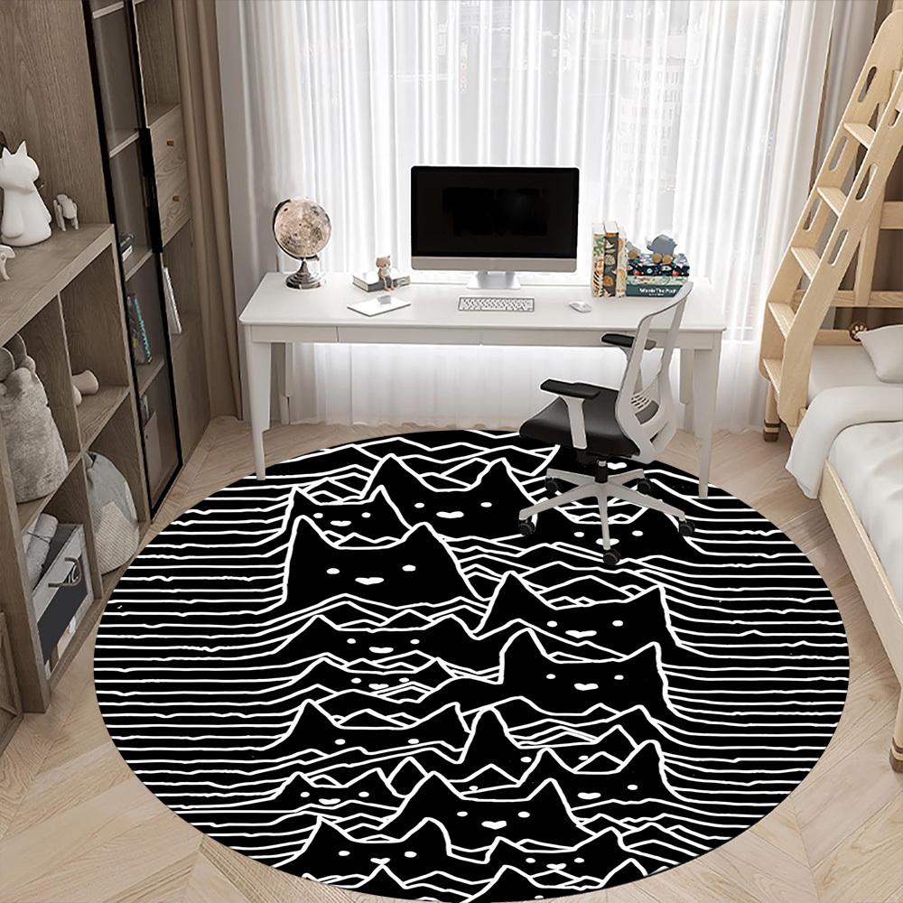 1pc Cat Mountain Office Round Area Rug, Indoor Mat Suitable For Office, Under Office Chairs Bedroom Living Room Home Decor, Room Deco