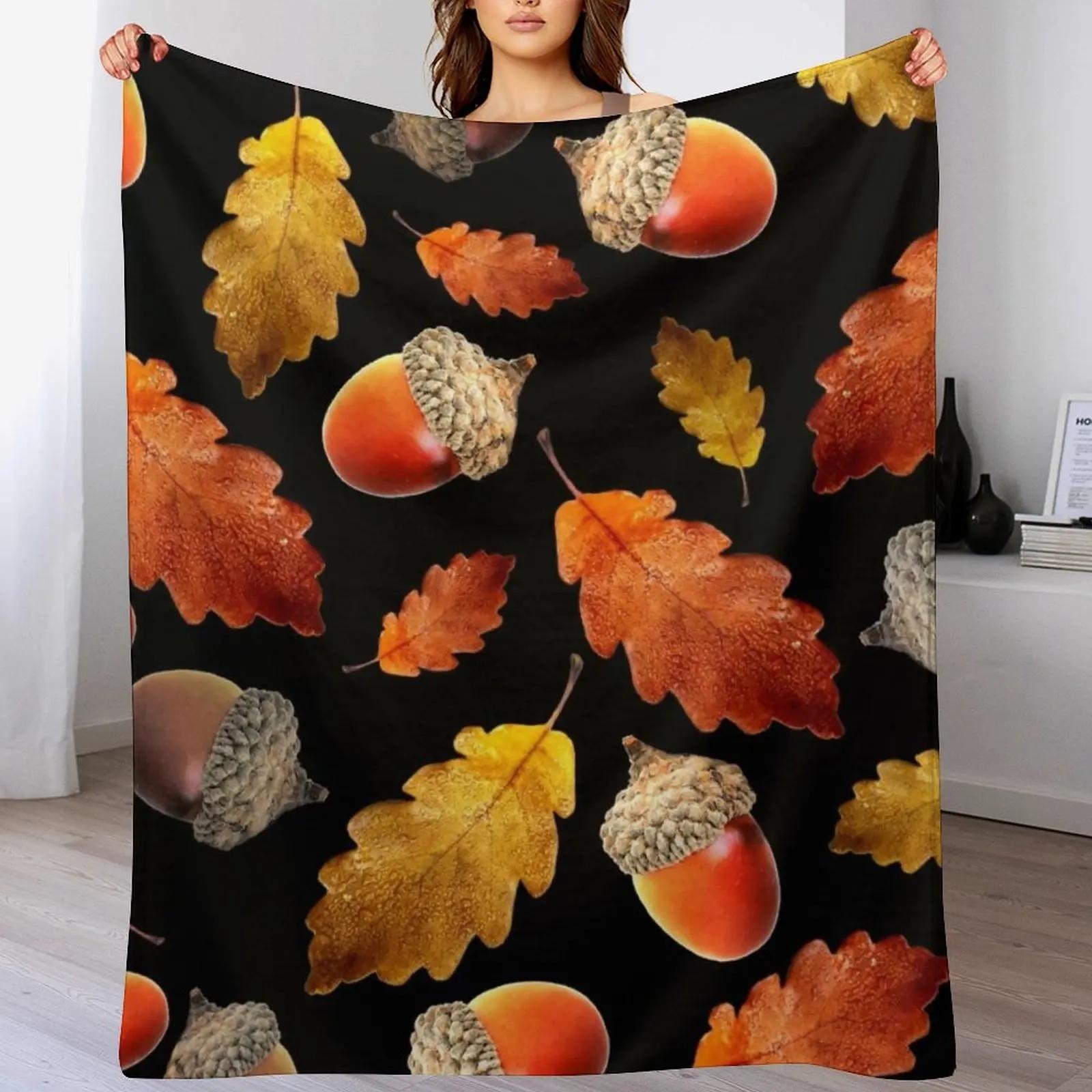 

Acorns and colorful oak leaves great natural prints Throw Blanket Lightweight Cozy Blanket for Bed Sofa 102x76cm(40x30in)