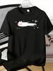 Unisex White Crew Neck Tee Cute Speeding Black Cat Graphic Soft Short Sleeve Light Casual Street Daily Summer Loose Fit Male Tops