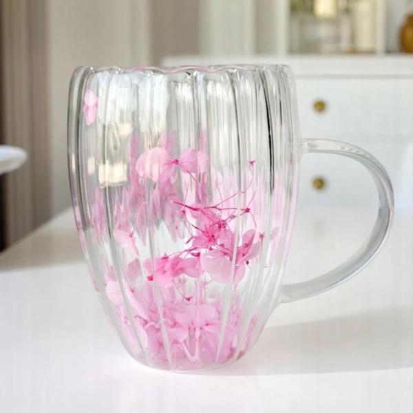 Ecarla Szklanka Termiczna Ryflowana Z Podwójnym Dnem I Hortensją 300Ml Szk157
