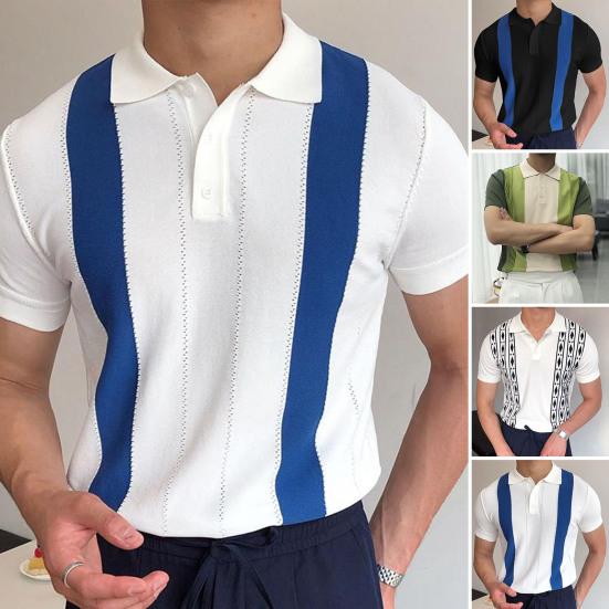 

Мужская футболка в полоску с принтом контрастного цвета, приталенная, с отложным воротником, повседневные летние топы, повседневная одежда