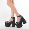 Gdgydh Women's Platform Sandals High Heels Korean Style Fish Mouth Open-Toe Summer Sandals with Ankle Strap Wide Heeled Sandals