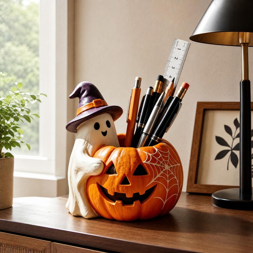 Halloween Resin Pumpkin Pen Holder and Flower Pot Decoration for Desk