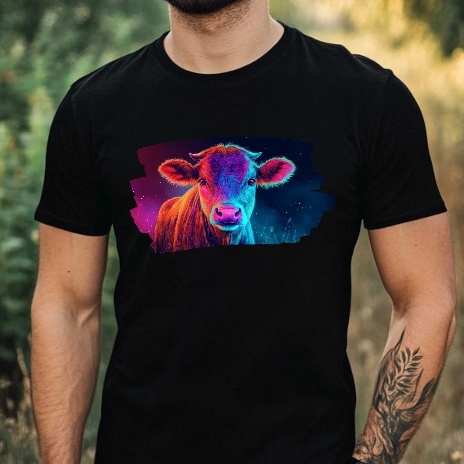 T-Shirt Herren Neon Kuh Motiv Baumwolle Größe XS bis 5XL M