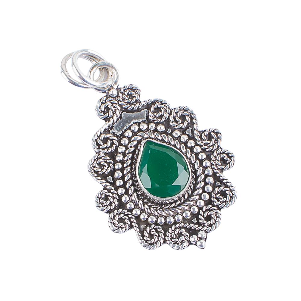 Green Onyx Gemstone 925 Sterling Silver Handcrafted Statement Pendant 1.55" For Birthday Gift PP-25-17