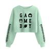 Women's Fashion Retro Printed Camedy Navel-baring Long-sleeved Pullover Sweatshirt