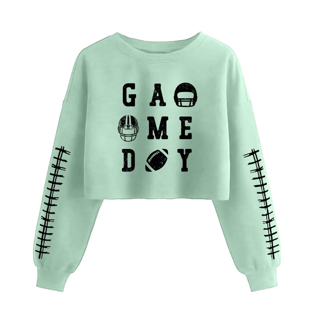 Women's Fashion Retro Printed Camedy Navel-baring Long-sleeved Pullover Sweatshirt