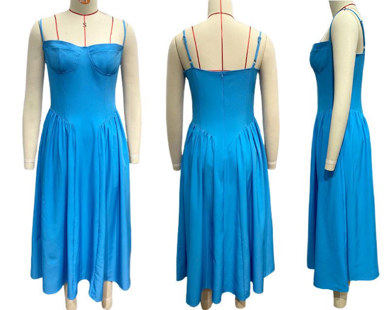 Summer New French Retro Long Dress - Court Style Spaghetti Strap Dopamine Outfit for Women