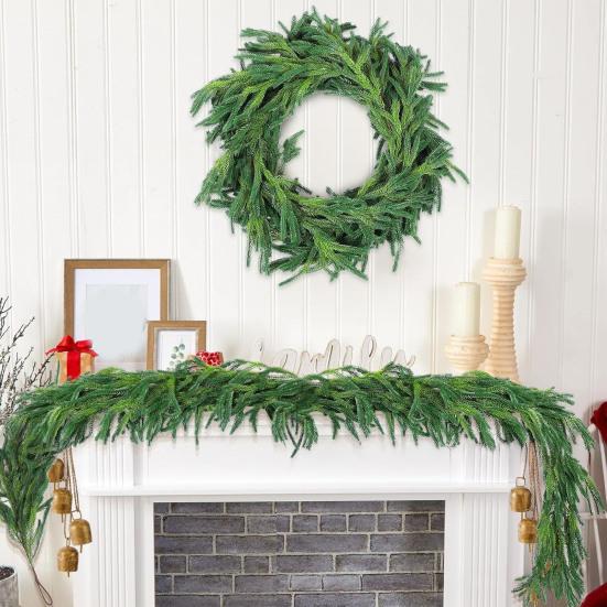 Pine Christmas Garland Realistic Greenery Evergreen Cedar Wreath Winter Holiday Decor Mantel Fireplace Stair Indoor Outdoor Decor