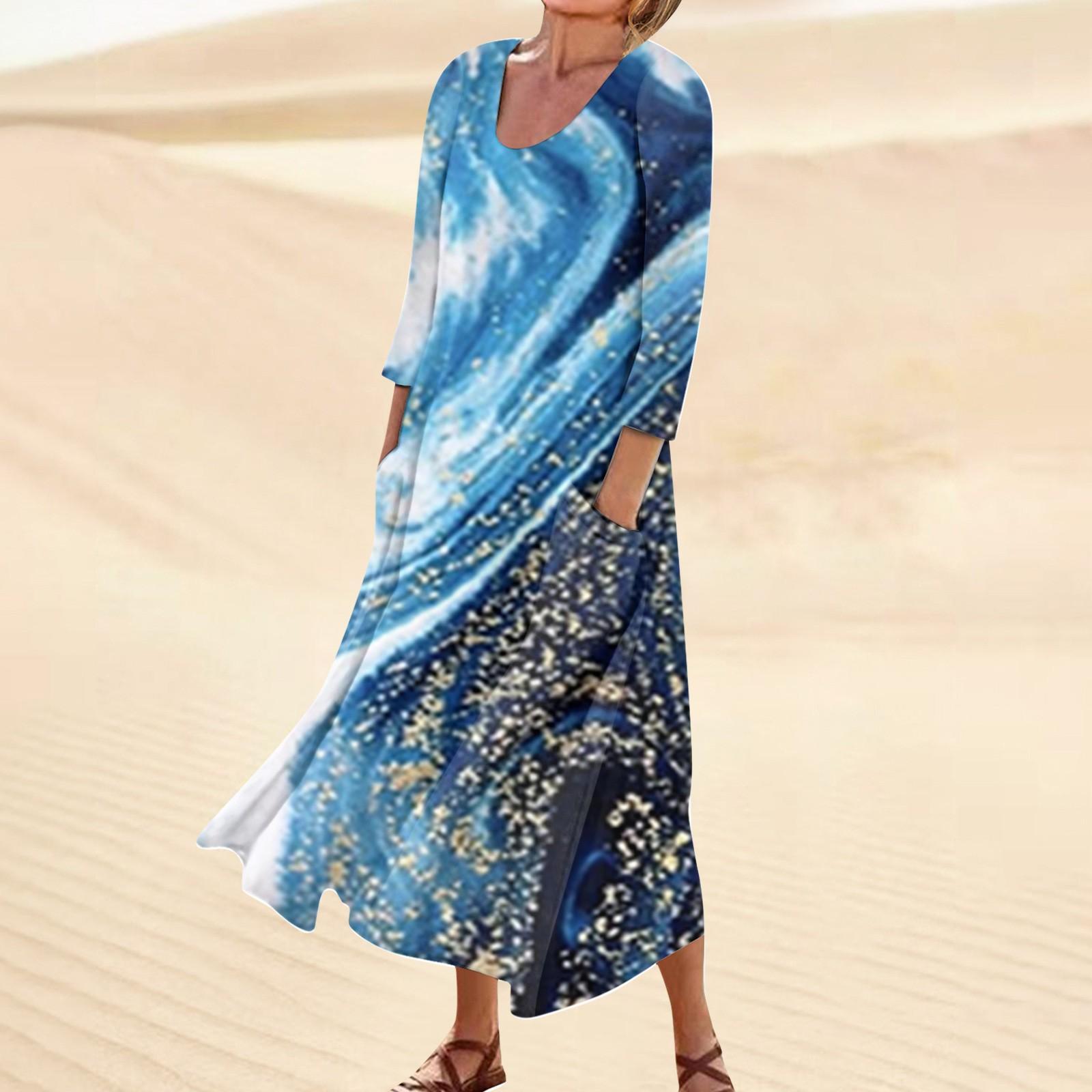 

Женское повседневное модное удобное платье с карманами и рукавами 3/4 с принтом XXXXL жёлтый