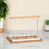 Iron Cup Drying Rack with Wood Handle & Drip Tray Baby Bottle Dryer Holder Space-Saving Countertop Organizer for Mugs