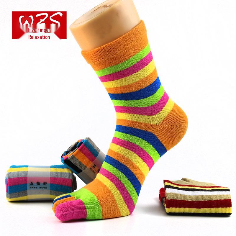 Women's Colorful Mid-Calf Five-Finger Cotton Socks - Sweat-Absorbent, Toe Style for All Seasons