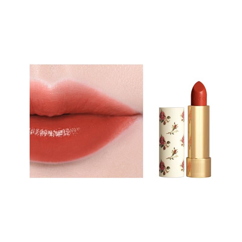 Gucci lipstick Golden Tube Small Floral Lipstick, Colorful Silk Lip Balm, Creamy Moisturizing, Colored #500 Pigeon Blood Red No Gift Box Gift Bag