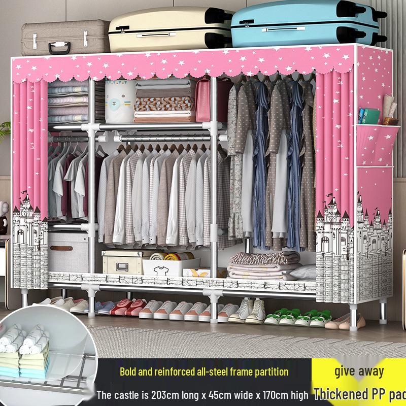 Sturdy All-Steel Cloth Wardrobe: Durable Bedroom Storage Cabinet for Easy Assembly