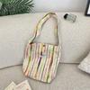 Rainbow Striped Women's Tote Bag Fashion Casual Shoulder Crossbody Handbag Street Style Shopping Bag