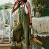 Women's Summer Casual Color Sleeveless Sling Pocket Wide Leg Side Button Jumpsuit