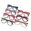 New TR Square Print Women's Blue Light Blocking Flat Glasses, European and American Fashionable Versatile Frames