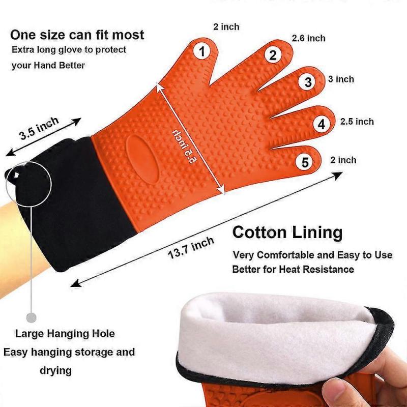 1pair Heat Resistant Cooking Gloves Silicone Grilling Gloves