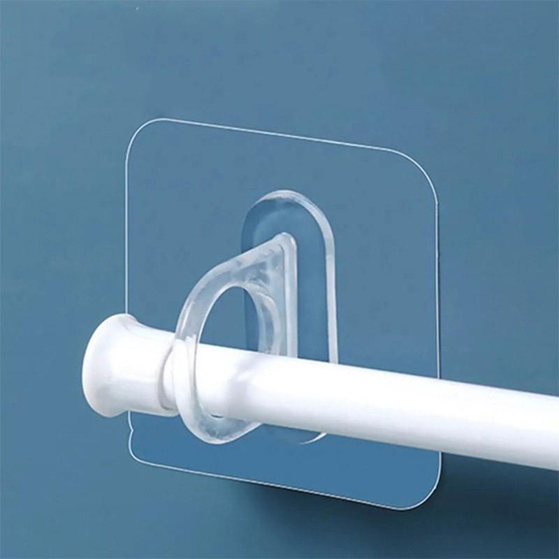 Multi-layer Adhesive Wall-Mount Storage Rack with Transparent Hooks for Bathroom