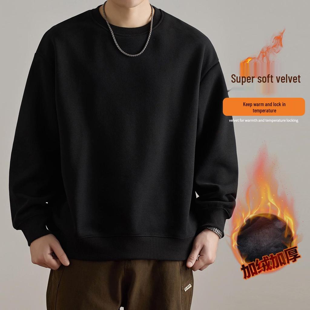 Men's American Style Heavyweight Crewneck Sweatshirt - New Autumn Arrival, Trendy, Loose, Solid Color, Versatile Casual Base Layer.