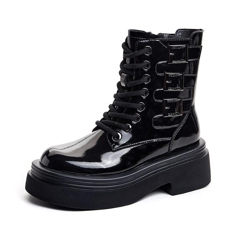 Martin Shoes Women's Autumn and Winter New Leather Platform Short Boots Locomotive Knight Boots