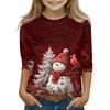 Christmas Day Print Tops For Youth Girls 4-11 Years Round Neck 3/4 Sleeves T-Shirts Trendy Tops Outfit Tees
