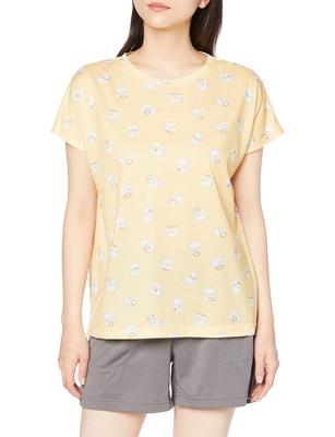 Gunze Tuche Yellow French Sleeve Shorts In Collaboration with Terao Macaron Jersey Women's Loungewear, Natsumi, (Polyester Jersey)