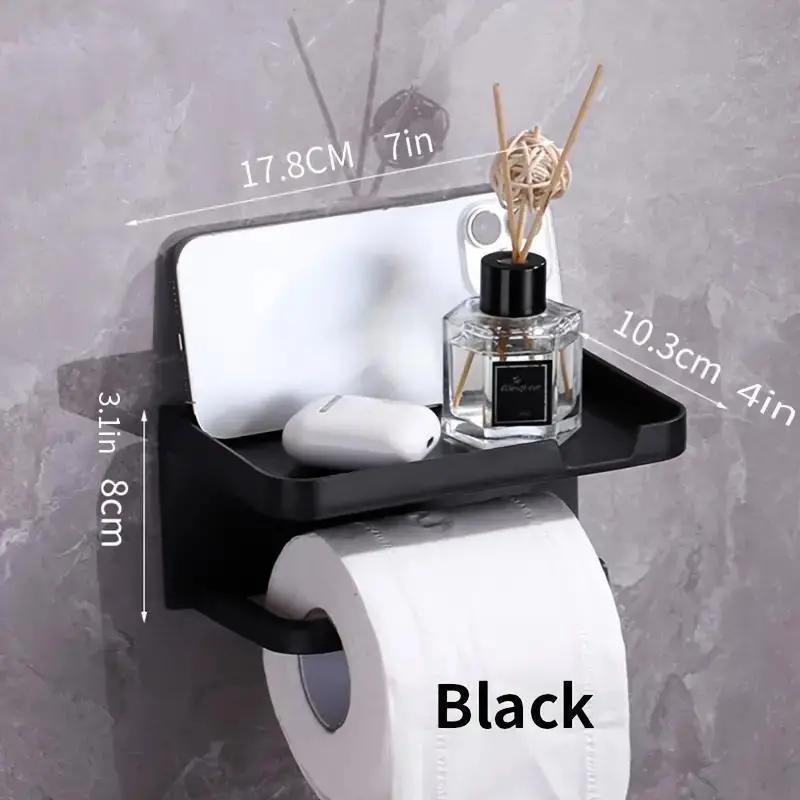 1 Pack Wall-Mounted No-Drill Toilet Paper Holder with Shelf and Phone Holder, Polypropylene Material, Bathroom Tissue Roll Dispe