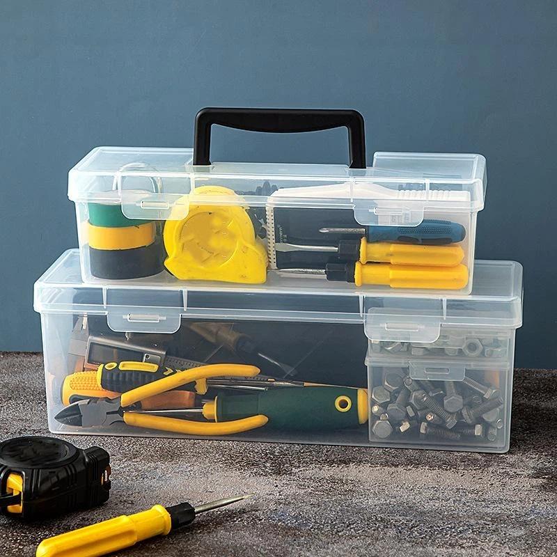 1Pcs Portable Large Capacity Transparent Handheld Toolbox Thickened Plastic Hardware Tool Storage Box With Handle