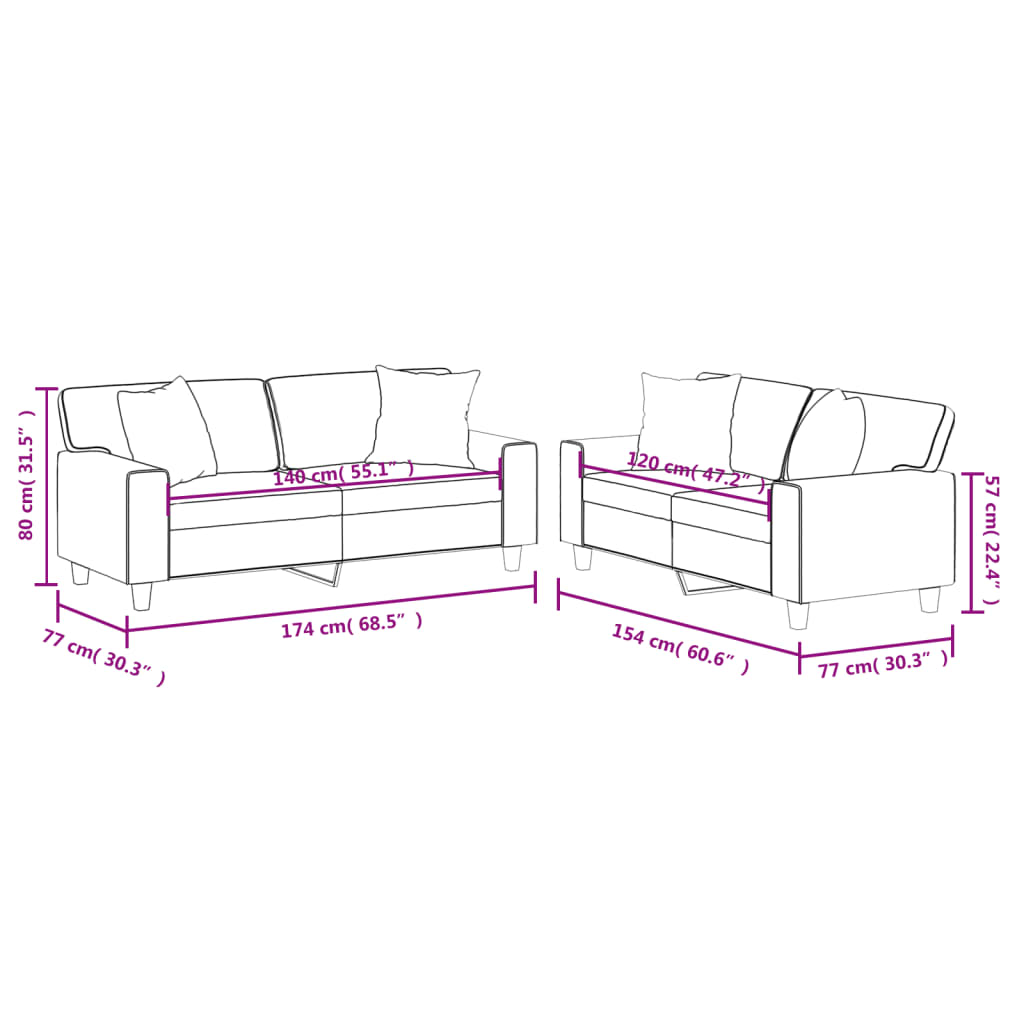 2 Piece Sofa Set with Cushions Black Faux Leather